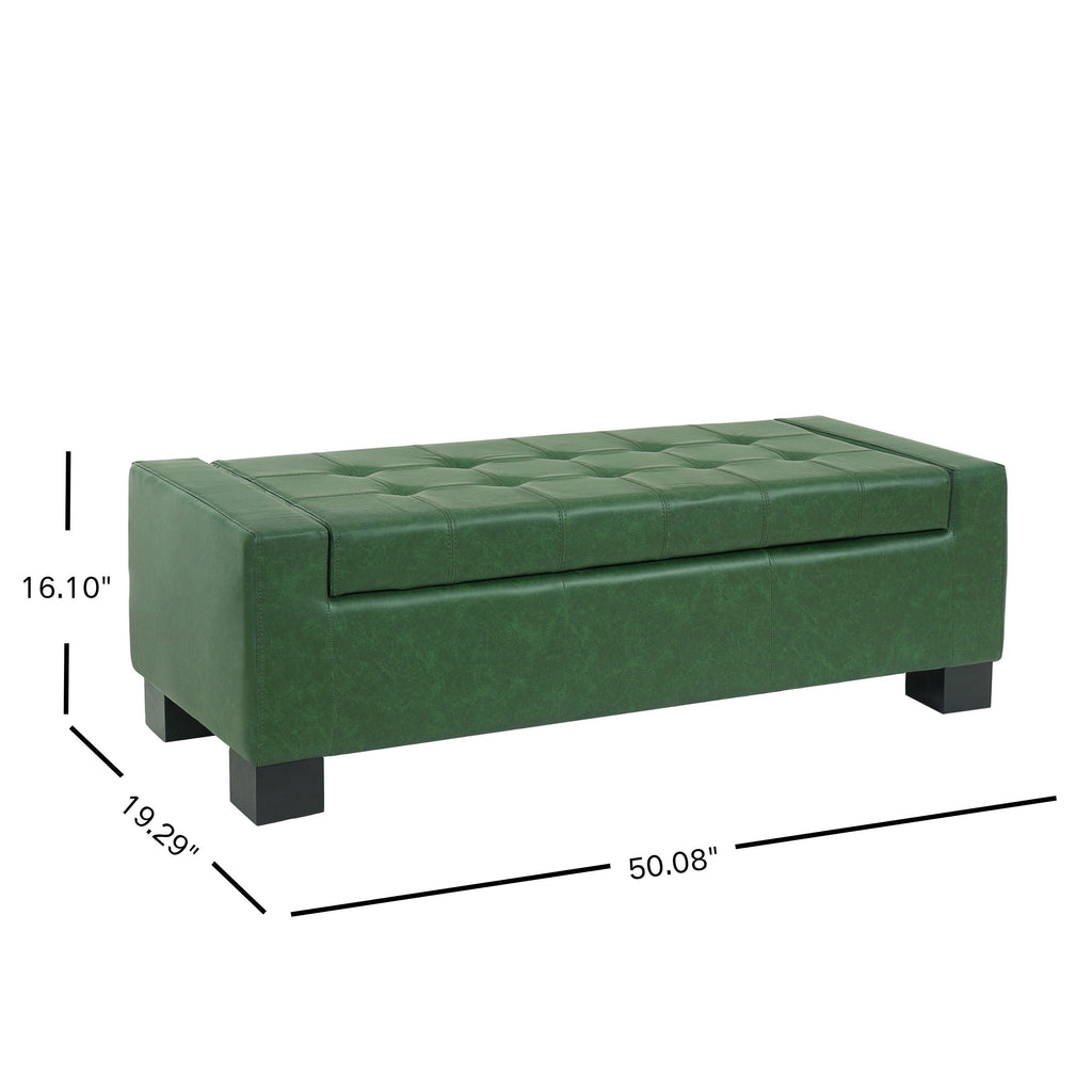 Green Storage Ottoman Bench with Solid Wood Legs - Green
