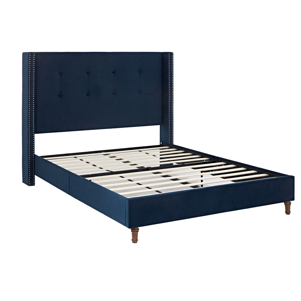 Upholstered Bed with 54" High Headboard and Hand Buttoned Tufting - White or Blue