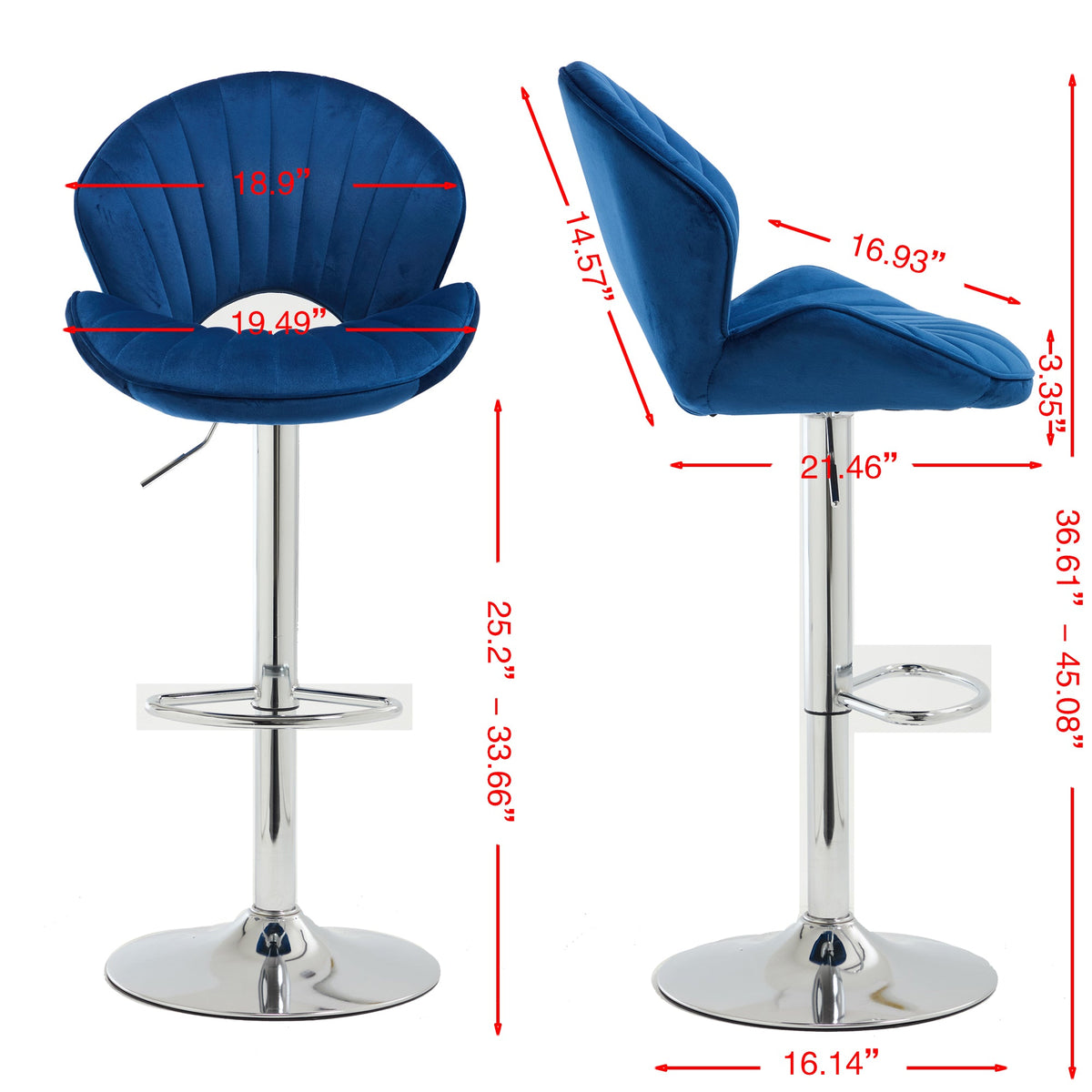 Adjustable Bar Stools Set of 2 with Back and Footrest - Navy