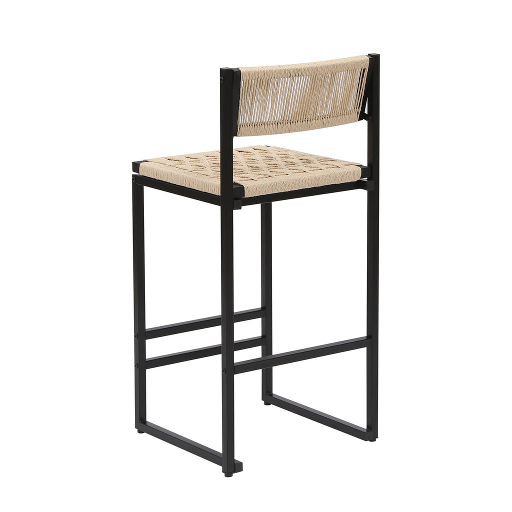 Creamy White Woven Bar Stools with Backrest - Paper Rope Seats
