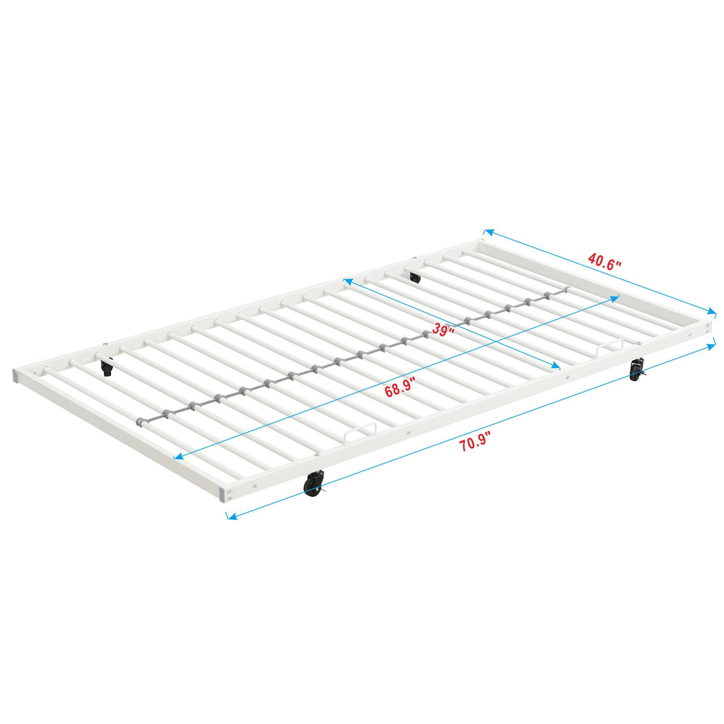 Twin Over Twin Bunk Bed with Trundle - Sturdy Metal Frame - Pearl Silver, White, or Pink