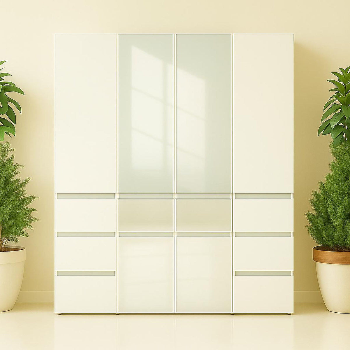Slim Modular Closet Cabinet with Mirror - White