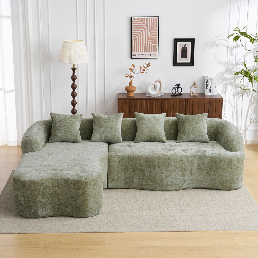 Modular L-Shape Sectional Sofa with Curved Chaise - Green, Beige, Gray