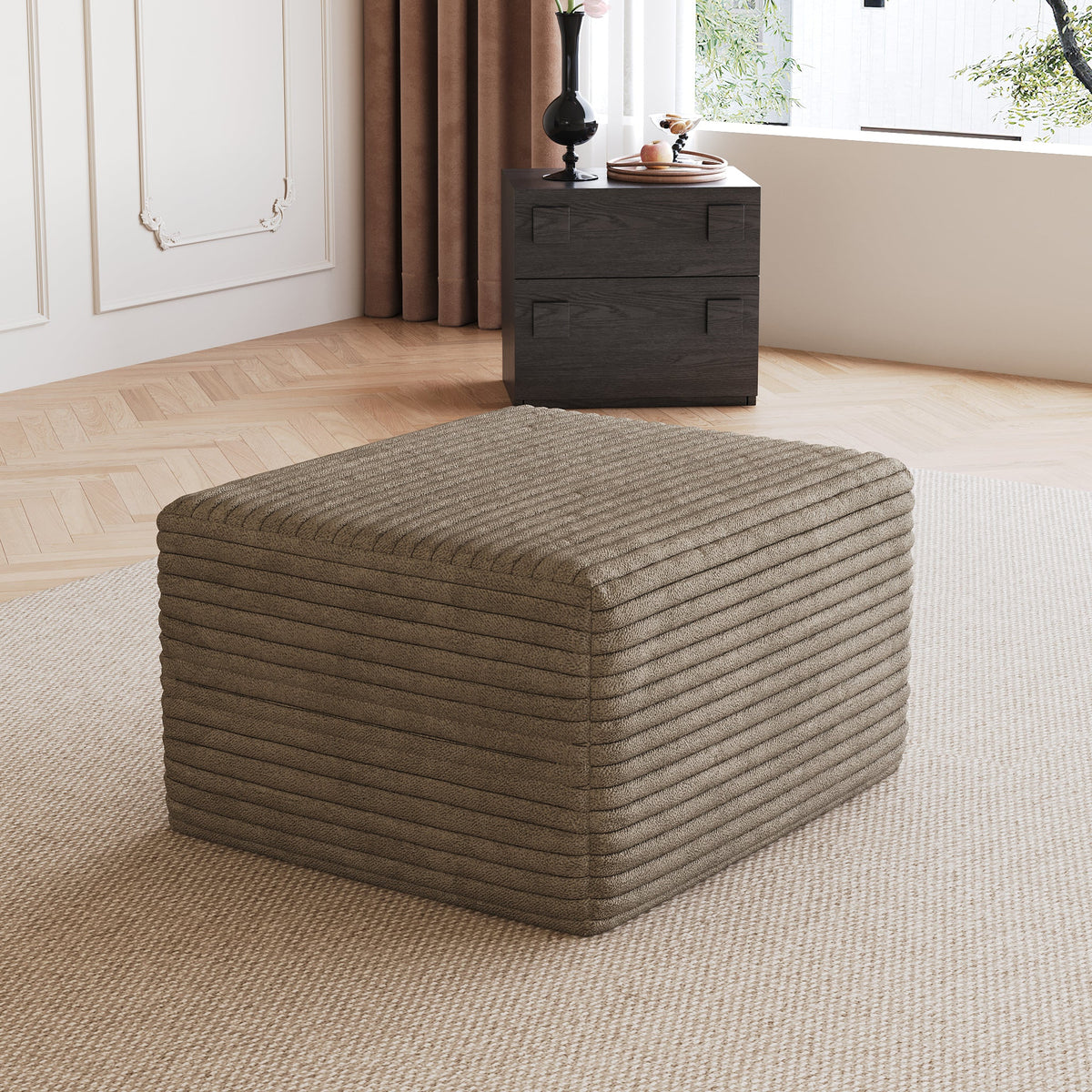 Sofa Ottoman with Plush Corduroy Fabric - No Assembly Required