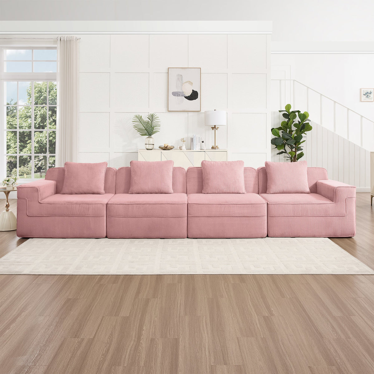 Modular 4 Seat Boneless Sofa with Cloud-Like Comfort - Corduroy
