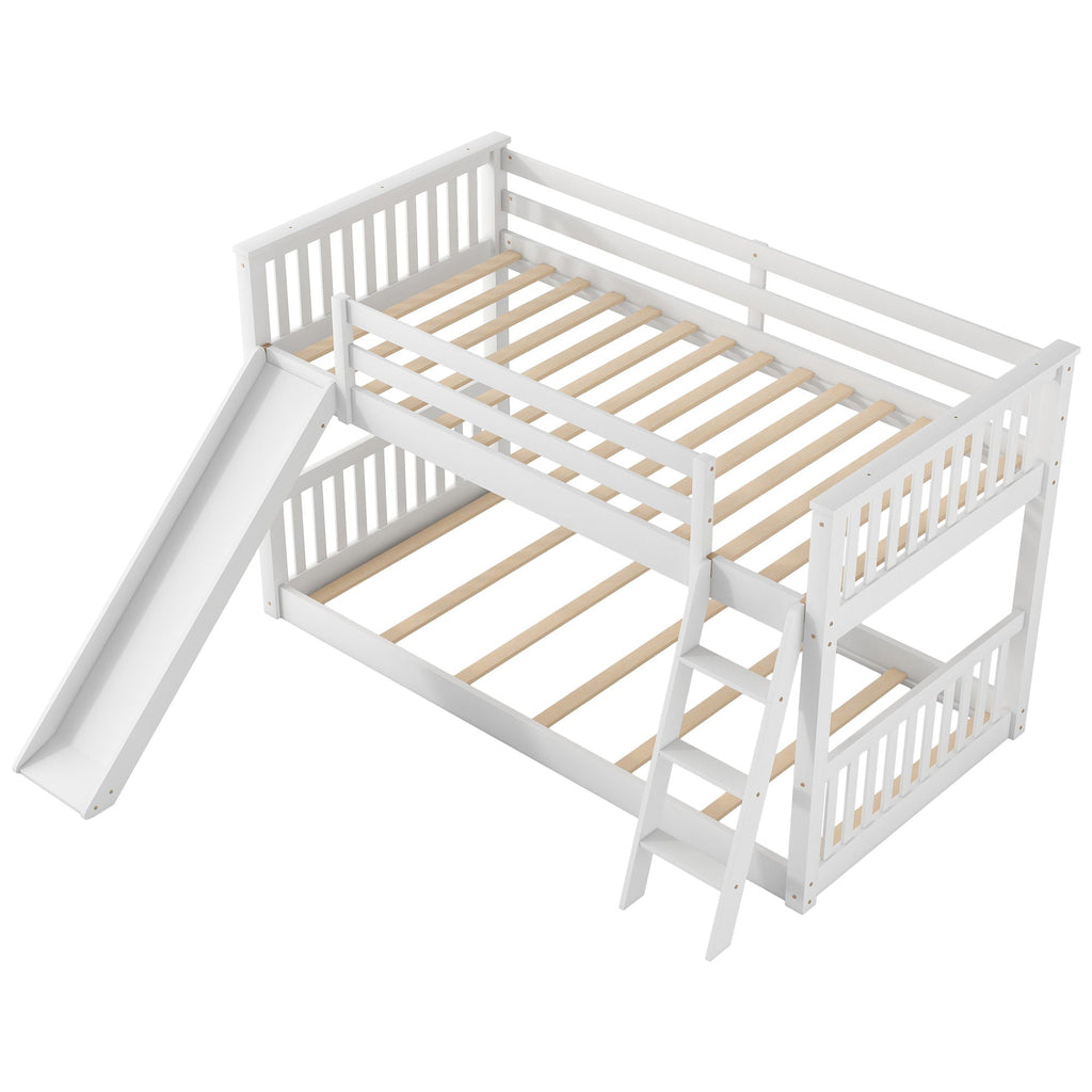 Bunk Bed with Convertible Slide and Ladder - White or Dark Gray