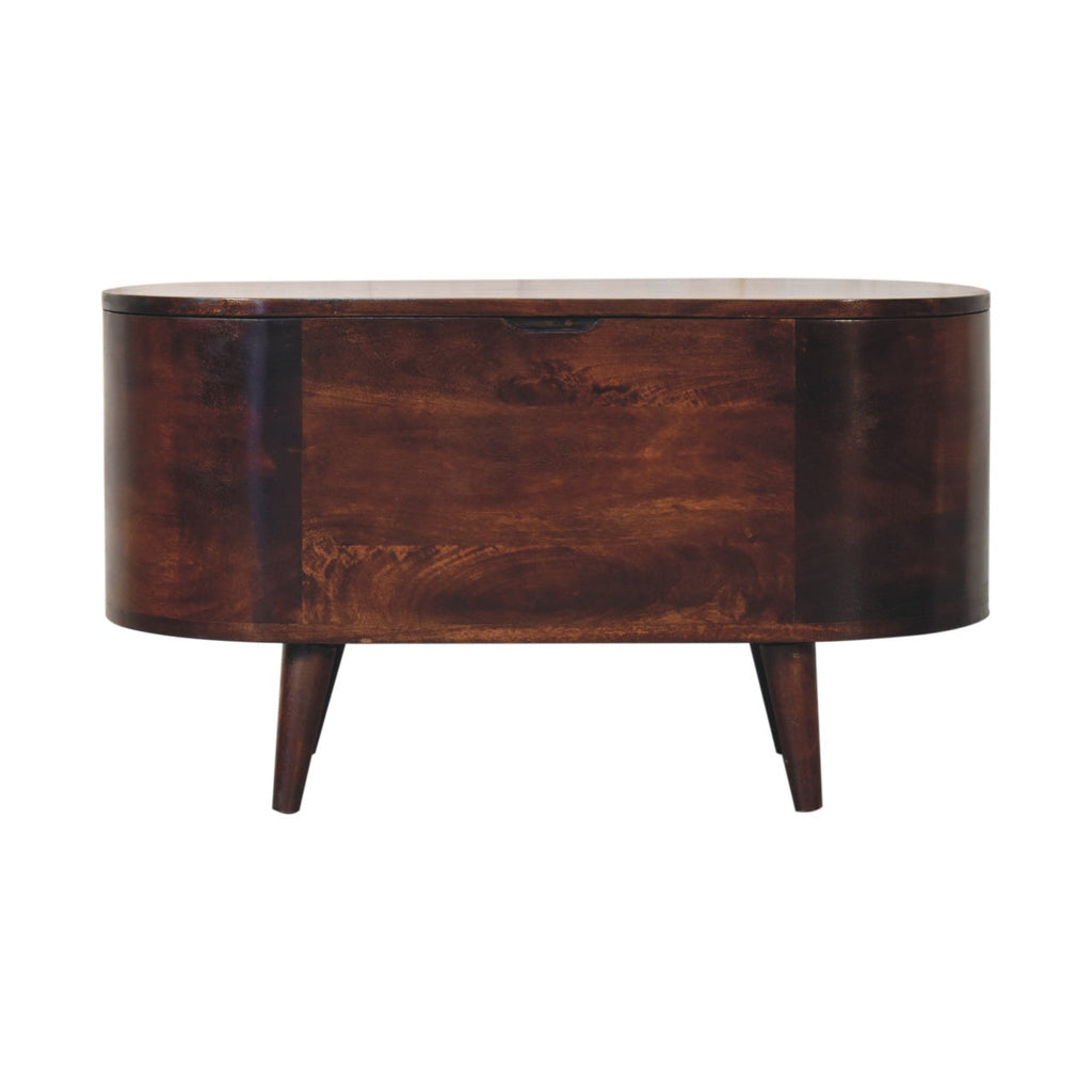 Solid Wood Light Rounded Lid-up Blanket Box with Mango Wood Construction - Light Walnut