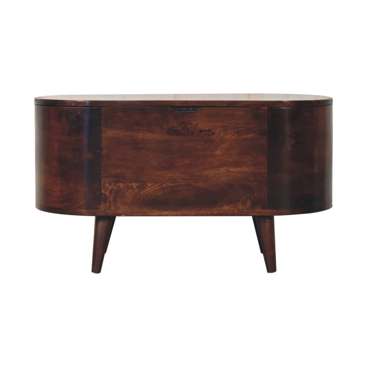 Solid Wood Light Rounded Lid-up Blanket Box with Mango Wood Construction - Light Walnut