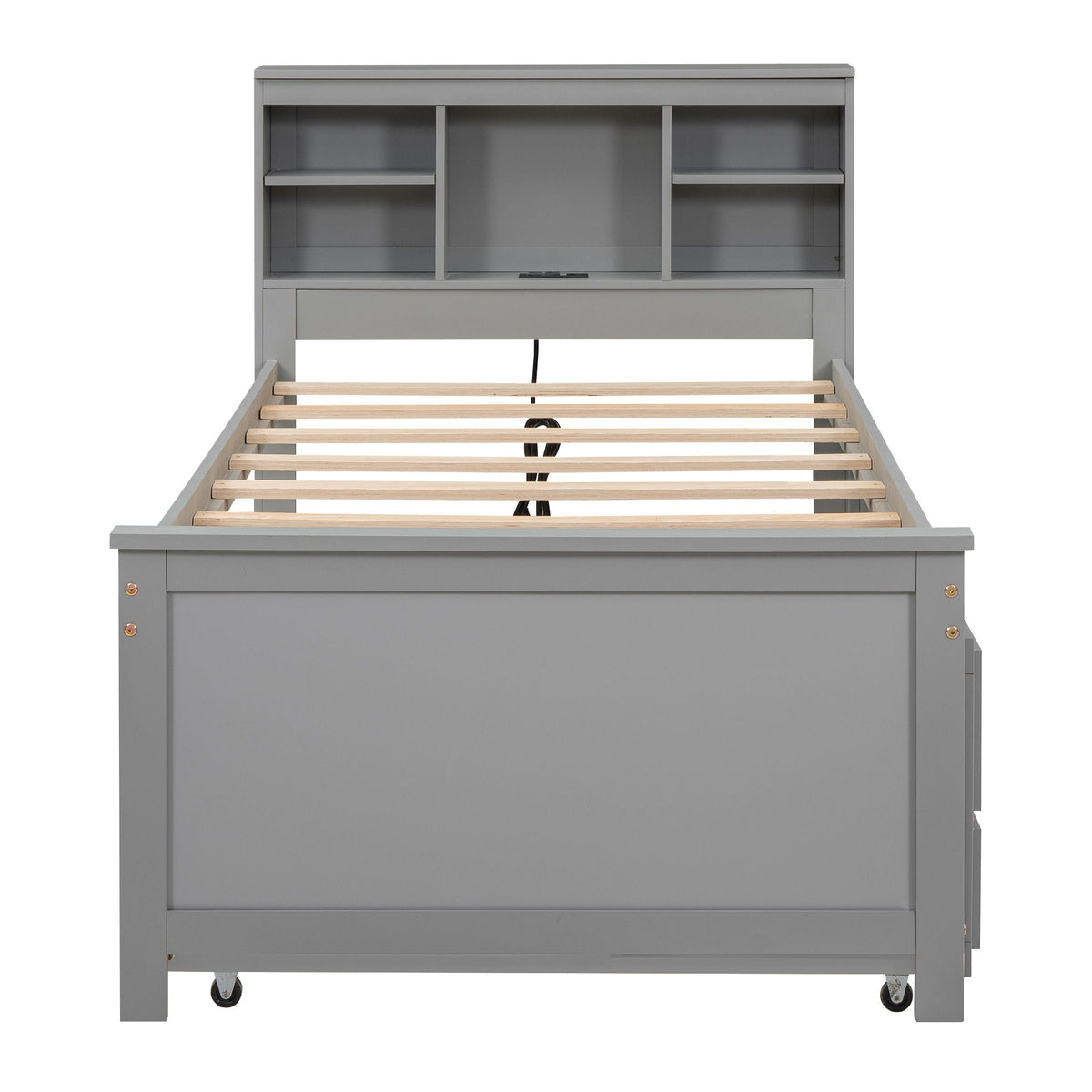 Platform Bed with Storage Headboard, USB, Trundle & 3 Drawers - Twin or Full