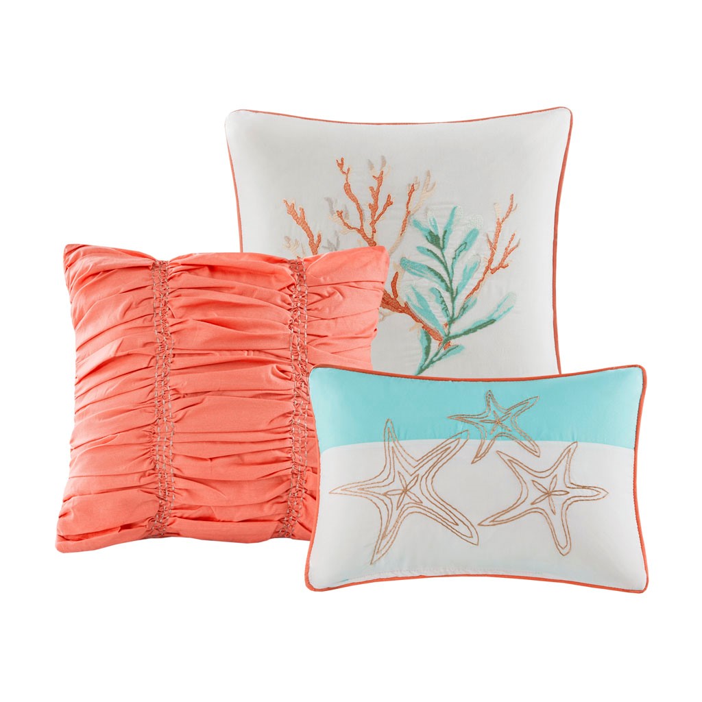 Cotton Sateen Comforter Set with Decorative Pillows - Coral