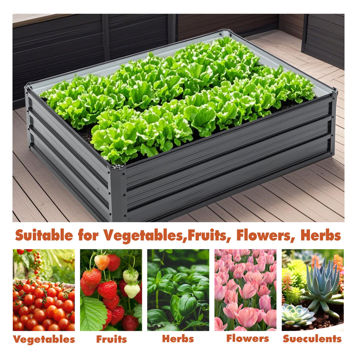 4x3x1ft Metal Raised Garden Bed with Galvanized Steel - Black