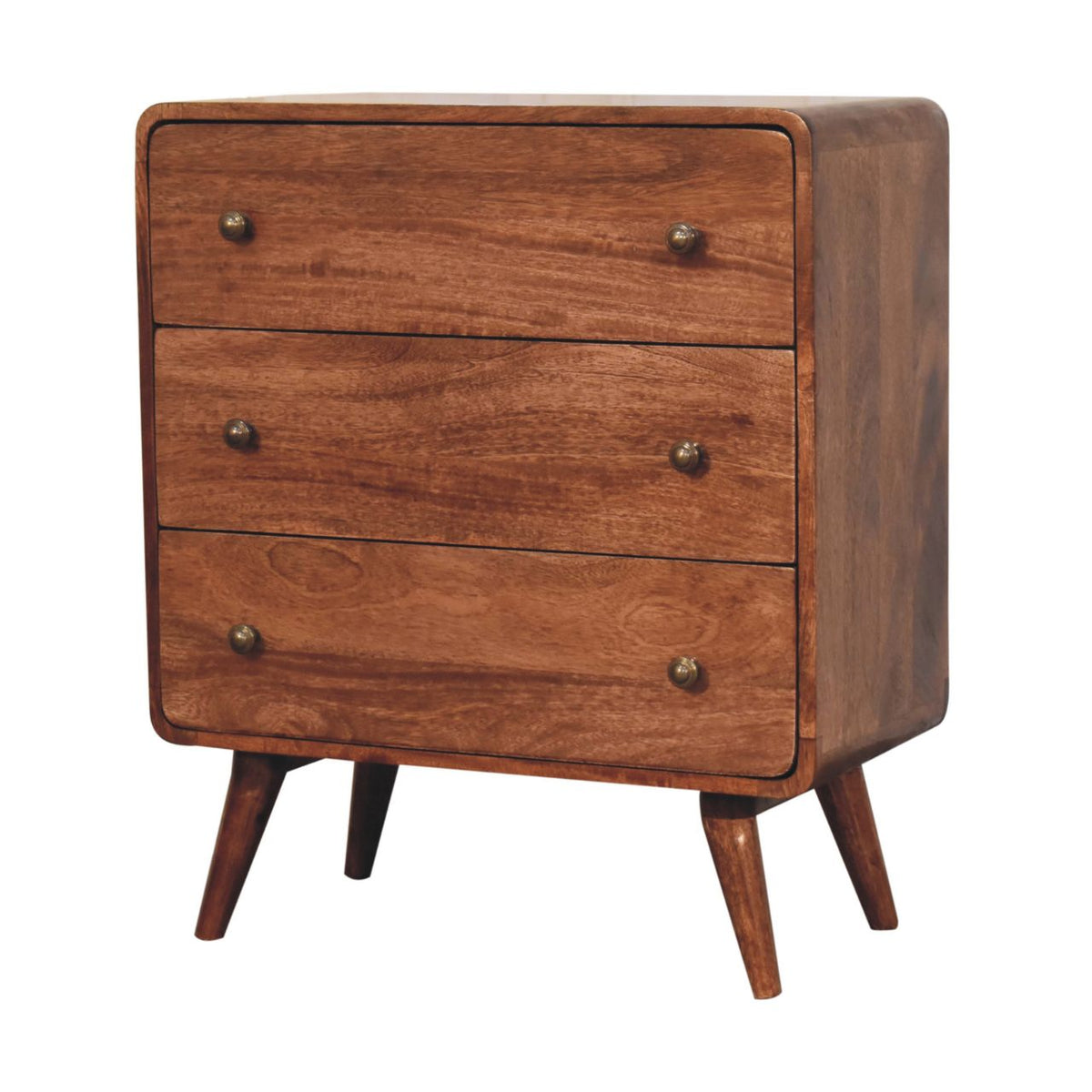 Solid Wood Curved Dresser with Modern Design - Honey Caramel