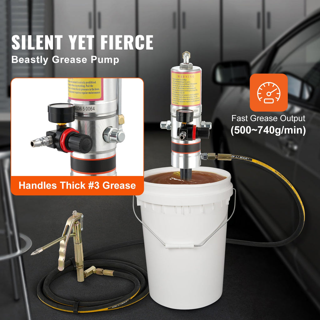 Air Operated Grease Pump with 13 ft Hose and 360° Swivel Gun - Cast-Aluminum