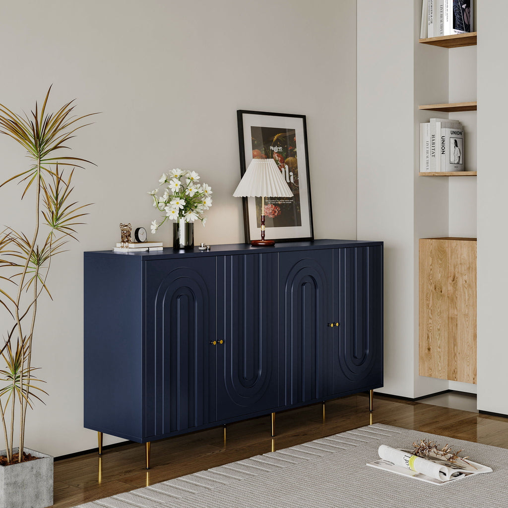 Modern Lacquered 4 Door Sideboard Buffet Server Cabinet with Adjustable Shelves - Gray or Blue