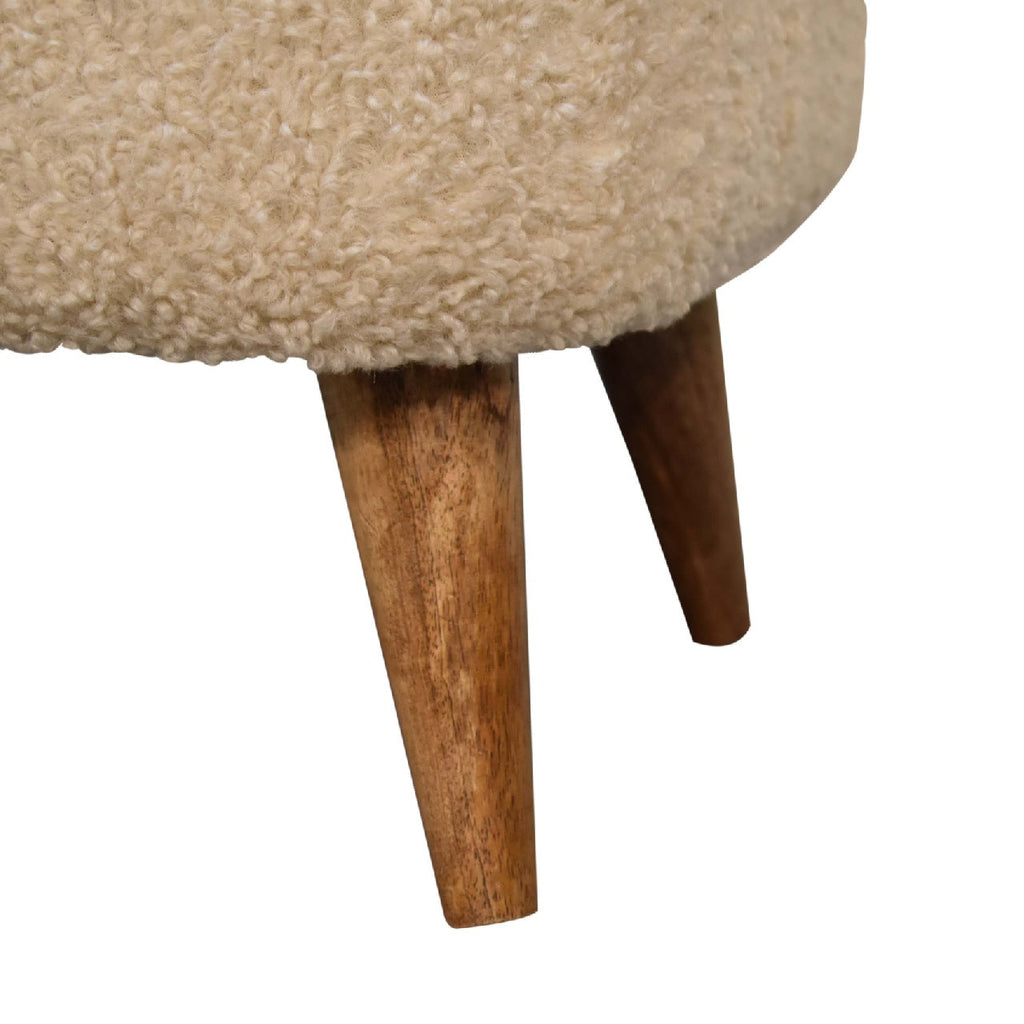 Solid Wood Boucle Upholstered Square Footstool with Nordic-Style Legs - Natural