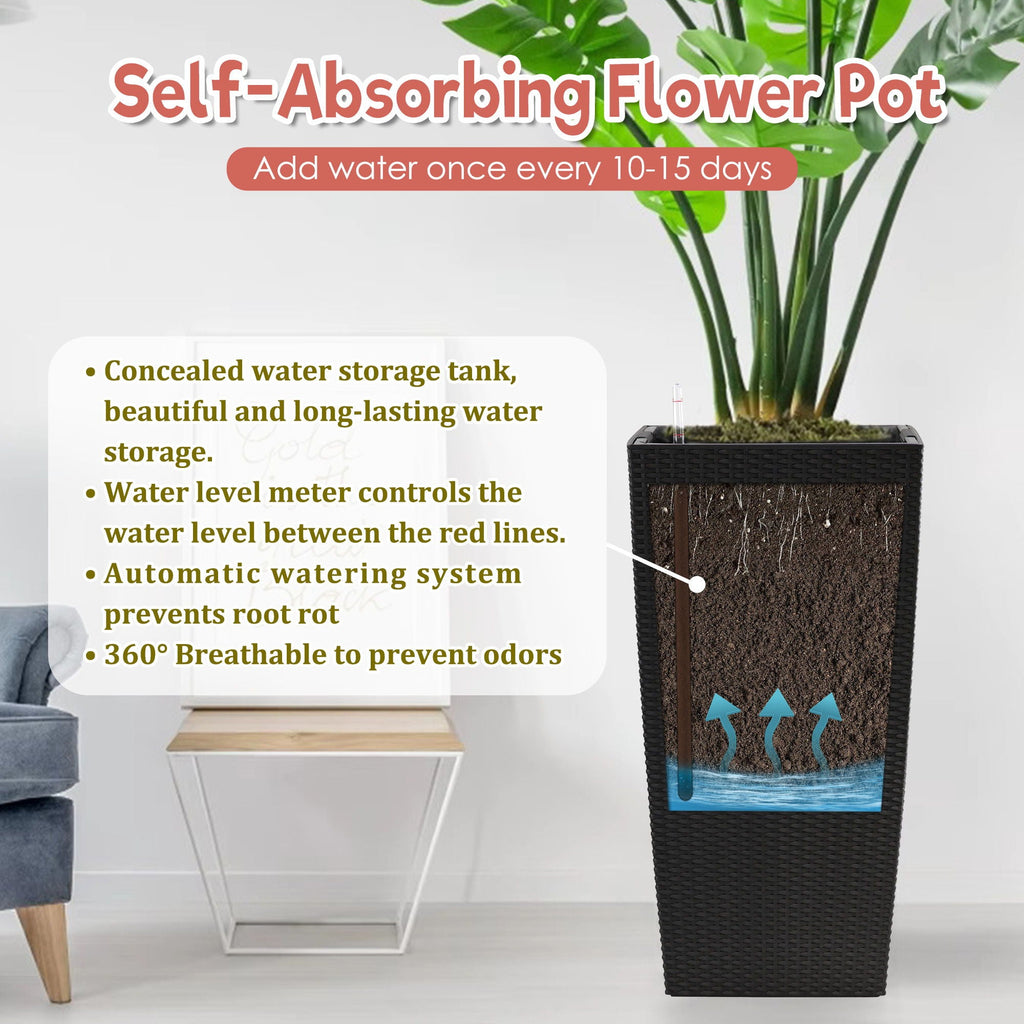 Indoor Outdoor Planter with Automatic Watering System - Dark Brown, Black, or White