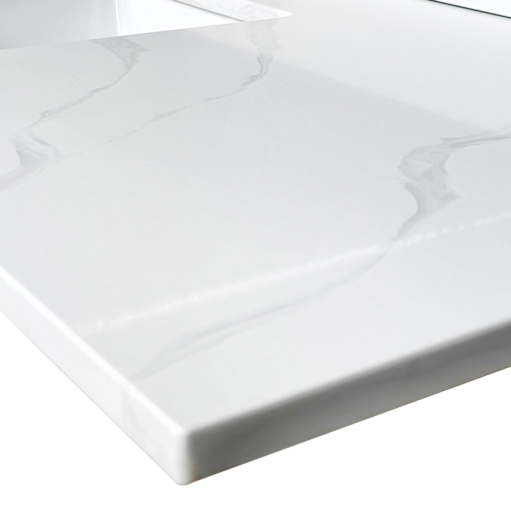 61-Inch Quartz Bathroom Vanity Top with Undermount Sink - Carrara Finish