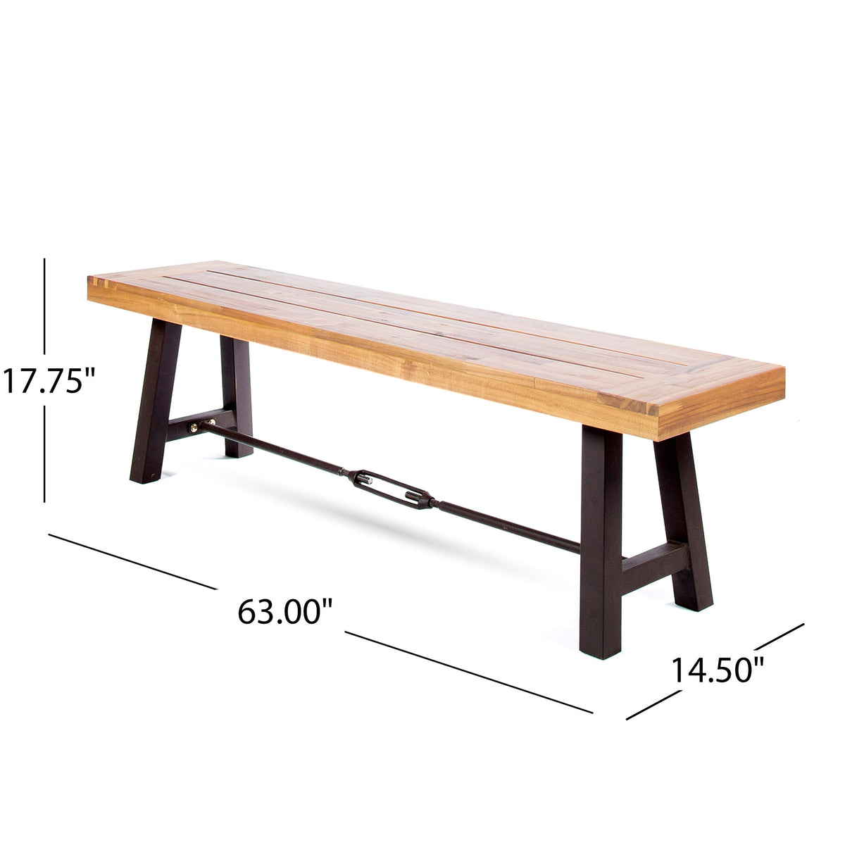 Outdoor Acacia Wood Dining Set with 71" Table & 2 Benches - Black/Teak
