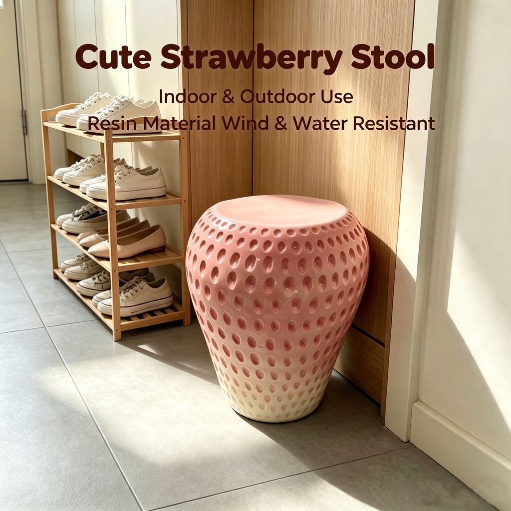 Strawberry Fruit Stool with Durable Resin Construction - Pink or Red