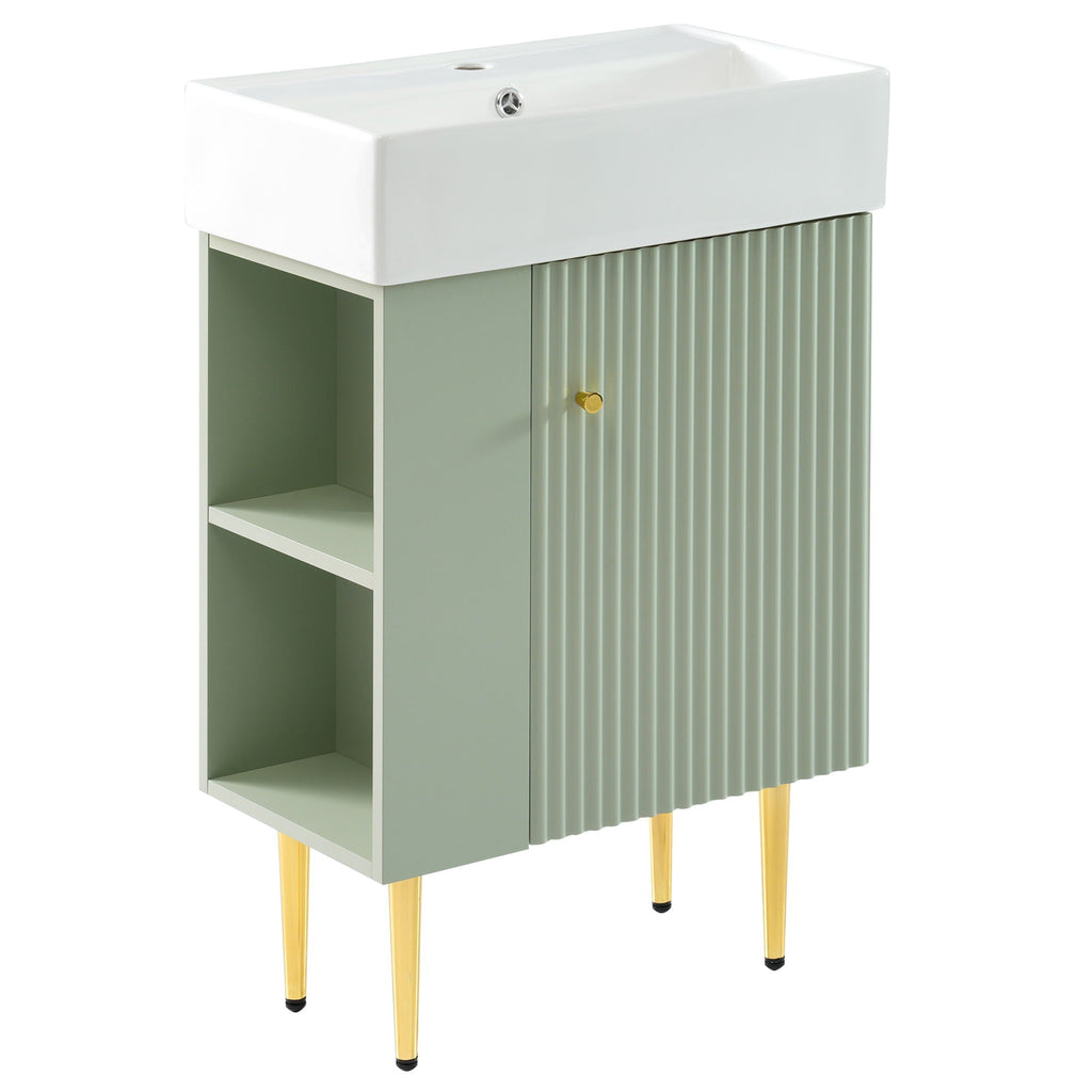 Bathroom Vanity with Single Ceramic Sink and Side Storage - Multiple Colors