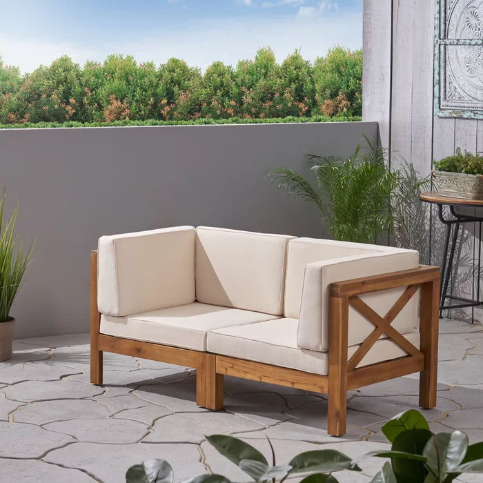 Brava X Back Loveseat with Water-Resistant Cushions - Beige