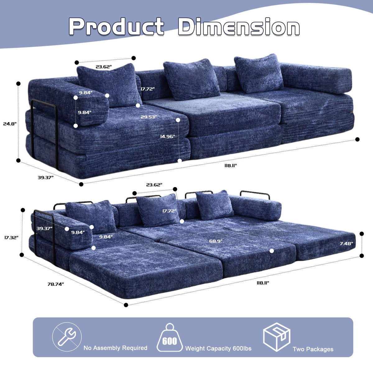 Convertible Floor Sofa Bed with Modular Design - Multiple Colors