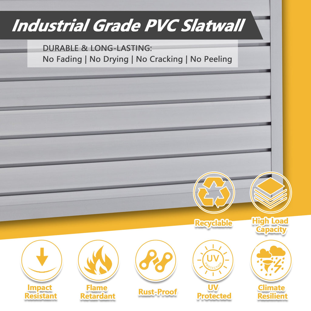 Heavy Duty PVC Slatwall Garage Organizer with 75 lb Capacity - Grey