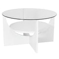 U-Shaped Contemporary Coffee Table with Glass Top - White or Light Brown