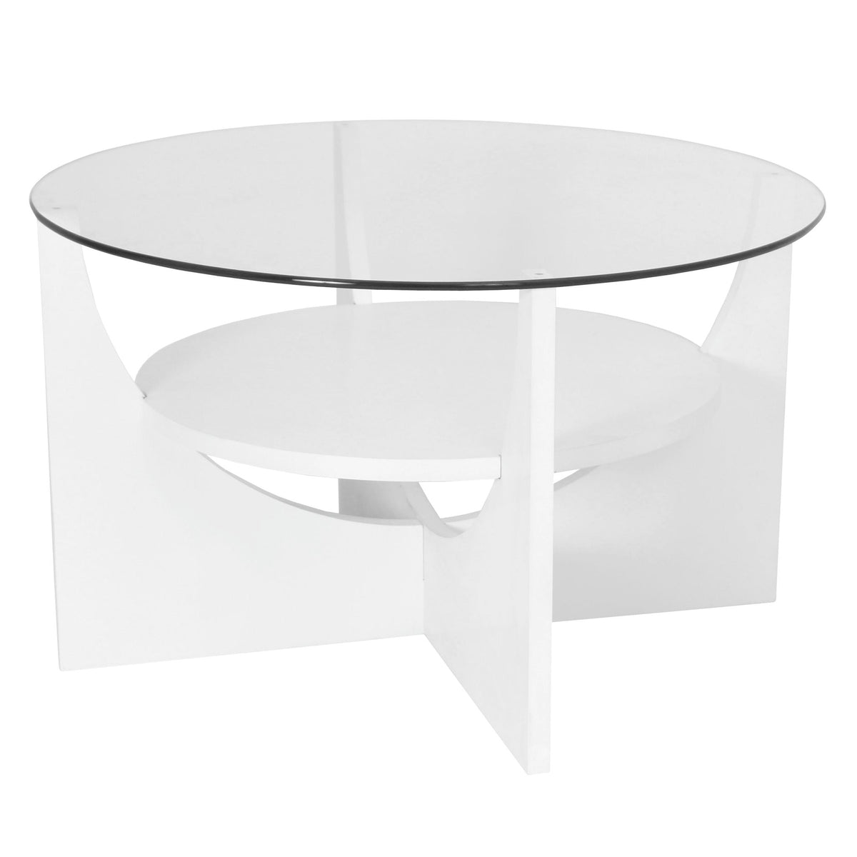 U-Shaped Contemporary Coffee Table with Glass Top - White or Light Brown