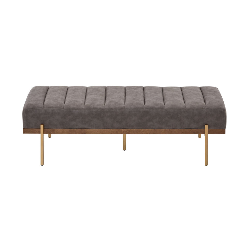 Luxury Upholstered Ottoman Bench with Channel Tufting and Metal Base - Gray