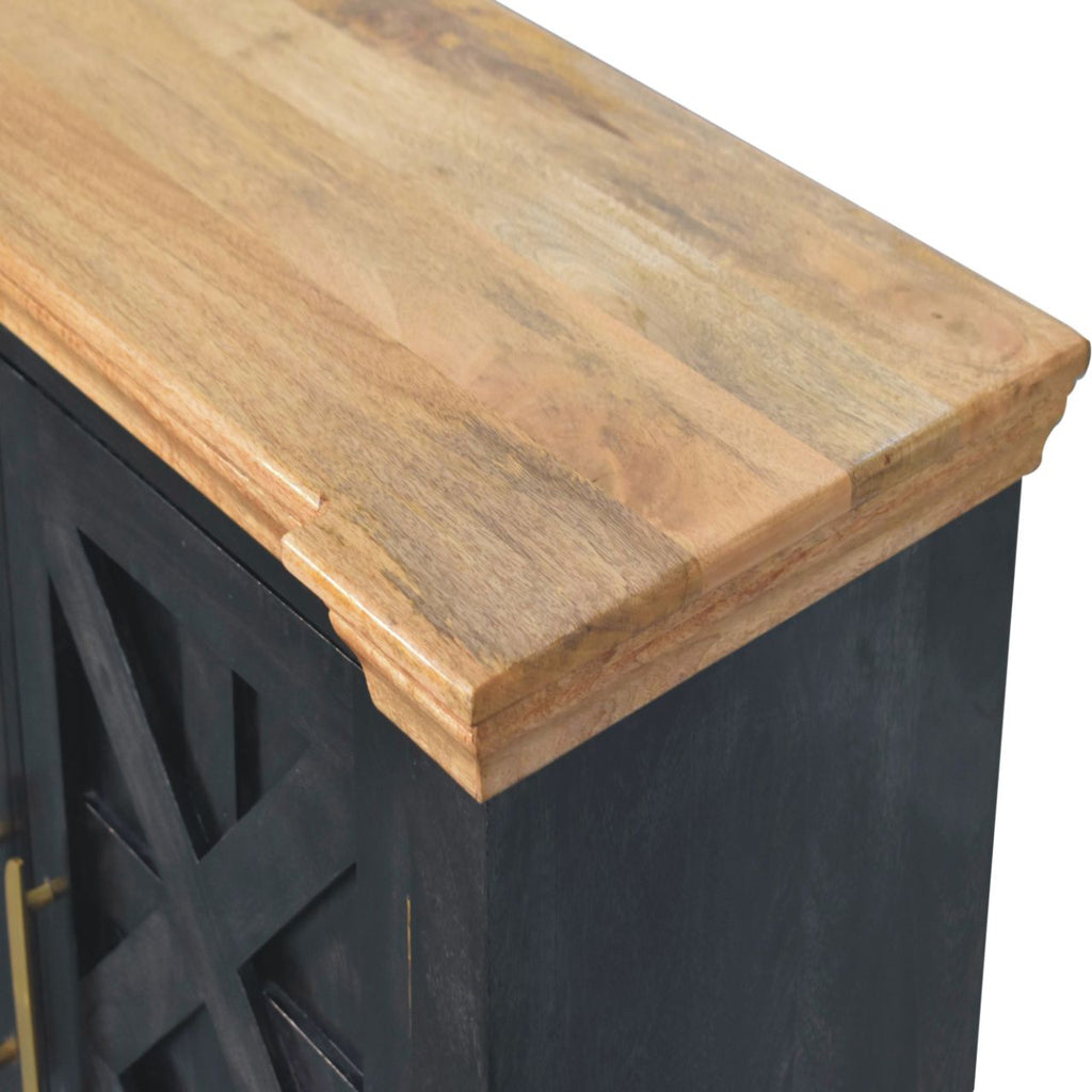 Solid Wood Regal Rustic Sideboard with 6 Compartments - Black & Oak