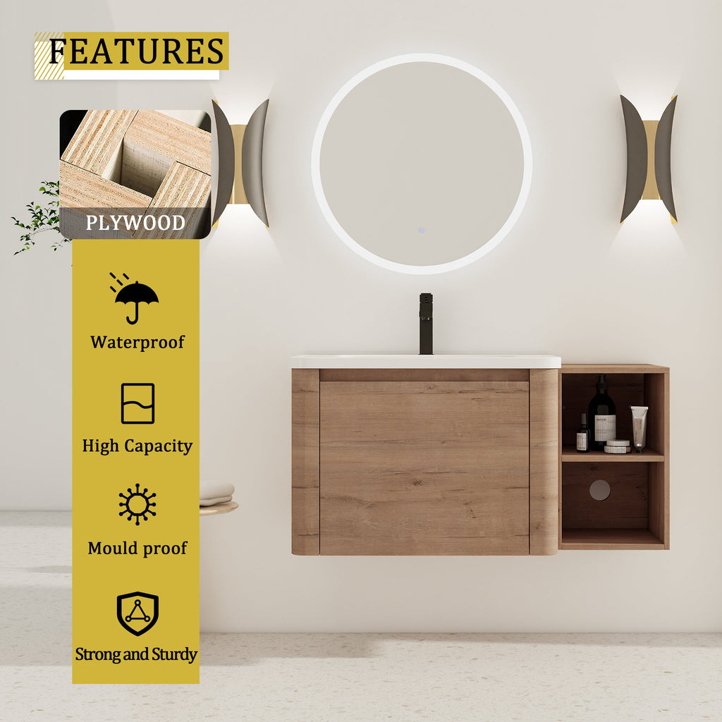 40'' Wall-Mounted Bathroom Vanity with Storage - Plywood