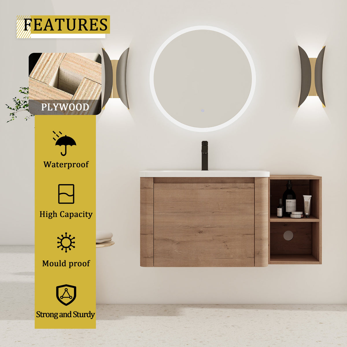 40'' Wall-Mounted Bathroom Vanity with Storage - Plywood