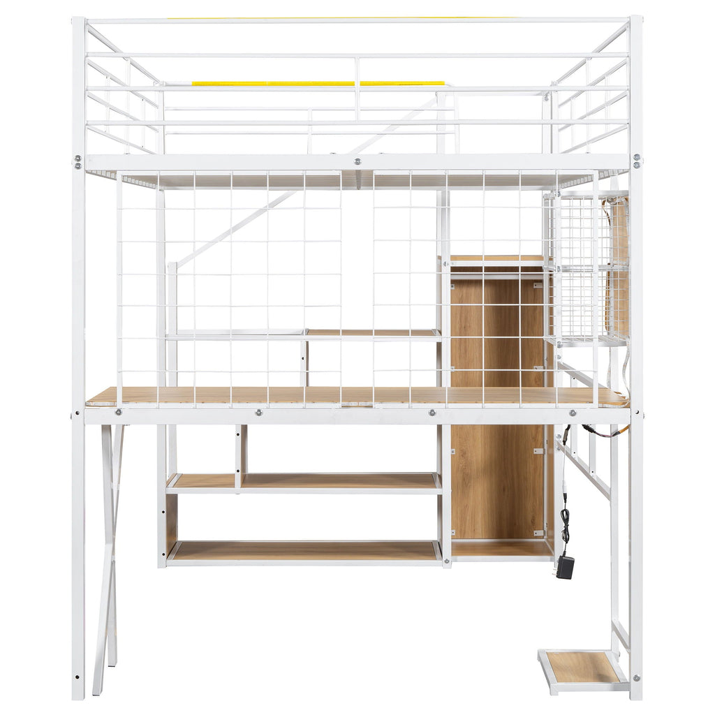 Loft Bed with Built-In Work Station, Wardrobe & Storage Staircase – White or Black