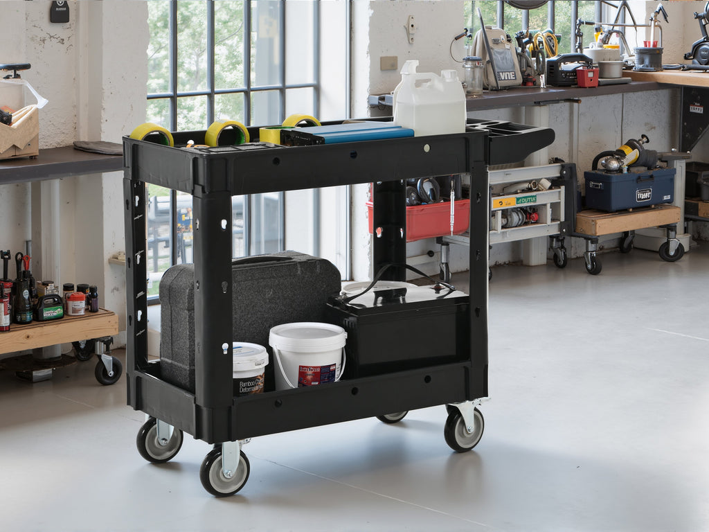 Two-Shelf Utility Cart with Wheels, 600 lbs Capacity - Polypropylene