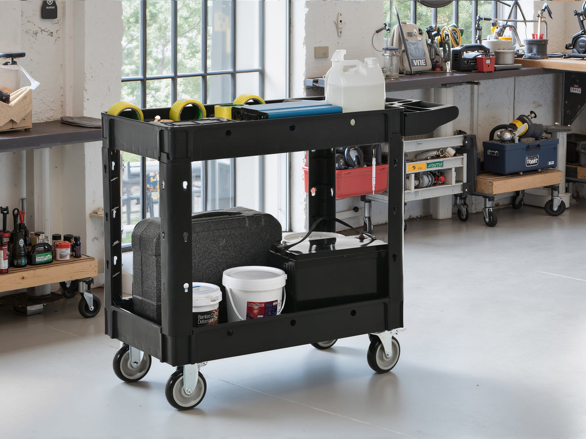 Two-Shelf Utility Cart with Wheels, 600 lbs Capacity - Polypropylene