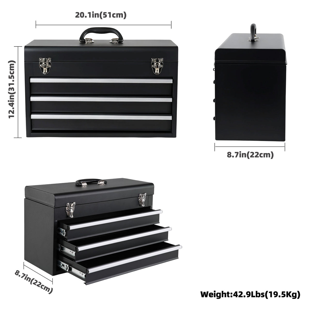 465-Piece Mechanics Tool Set with 3-Drawer Metal Box - Black & Blue