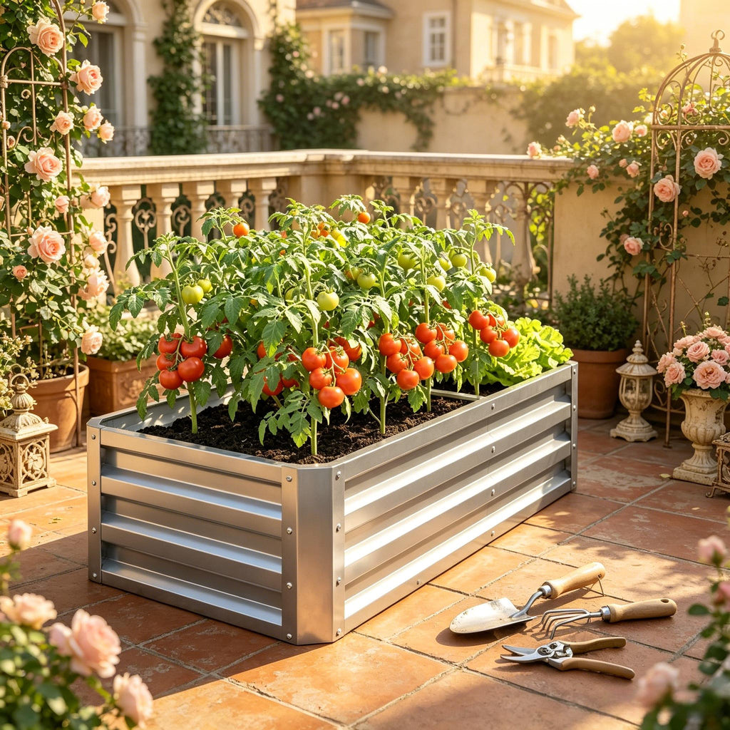 Galvanized Raised Garden Bed with Open Bottom - Silver
