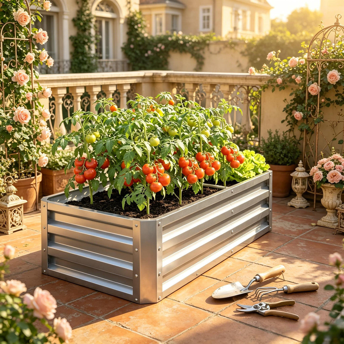 Galvanized Raised Garden Bed with Open Bottom - Silver
