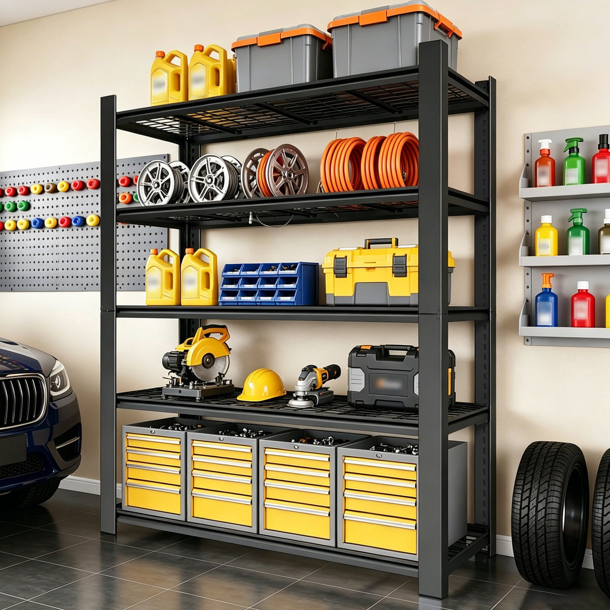 72"H 5-Tier Adjustable Heavy Duty Shelving Rack with 3000 lb Capacity - Steel