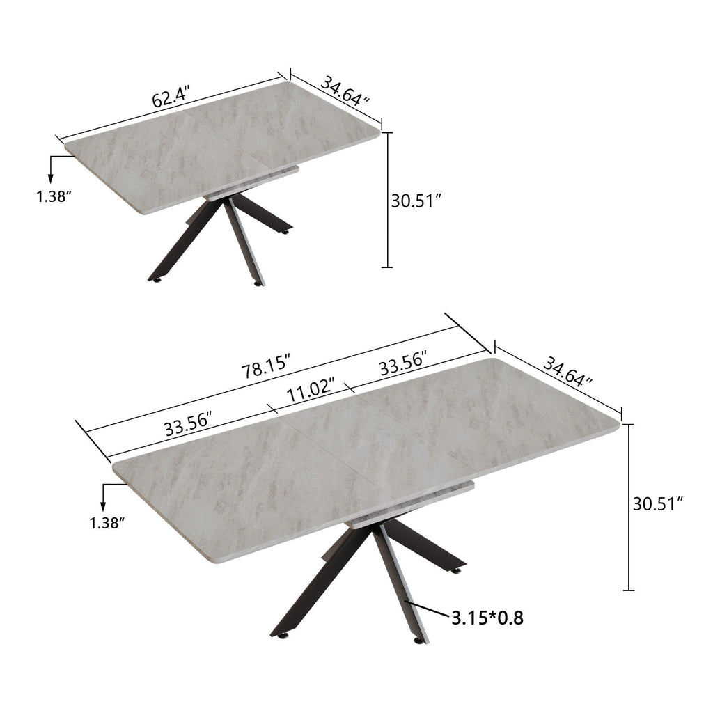 Modern Extendable Dining Table Set with Soft Padded Armless Chairs - White, Gray, or Dark Gray