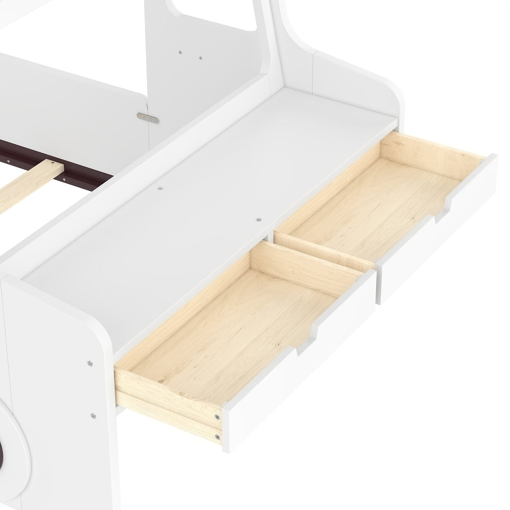 Twin Size Car-Shaped Floor Bed with Storage Drawers - Pine Wood