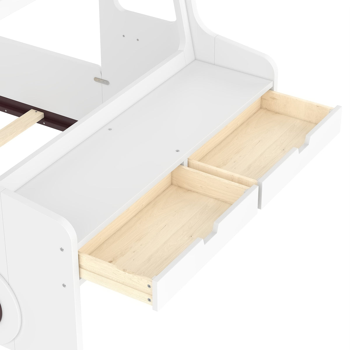 Twin Size Car-Shaped Floor Bed with Storage Drawers - Pine Wood