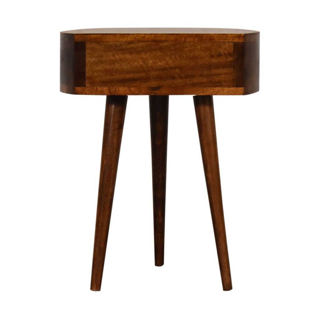 Solid Wood Semi Circle Nightstand with Nordic Legs - Chestnut
