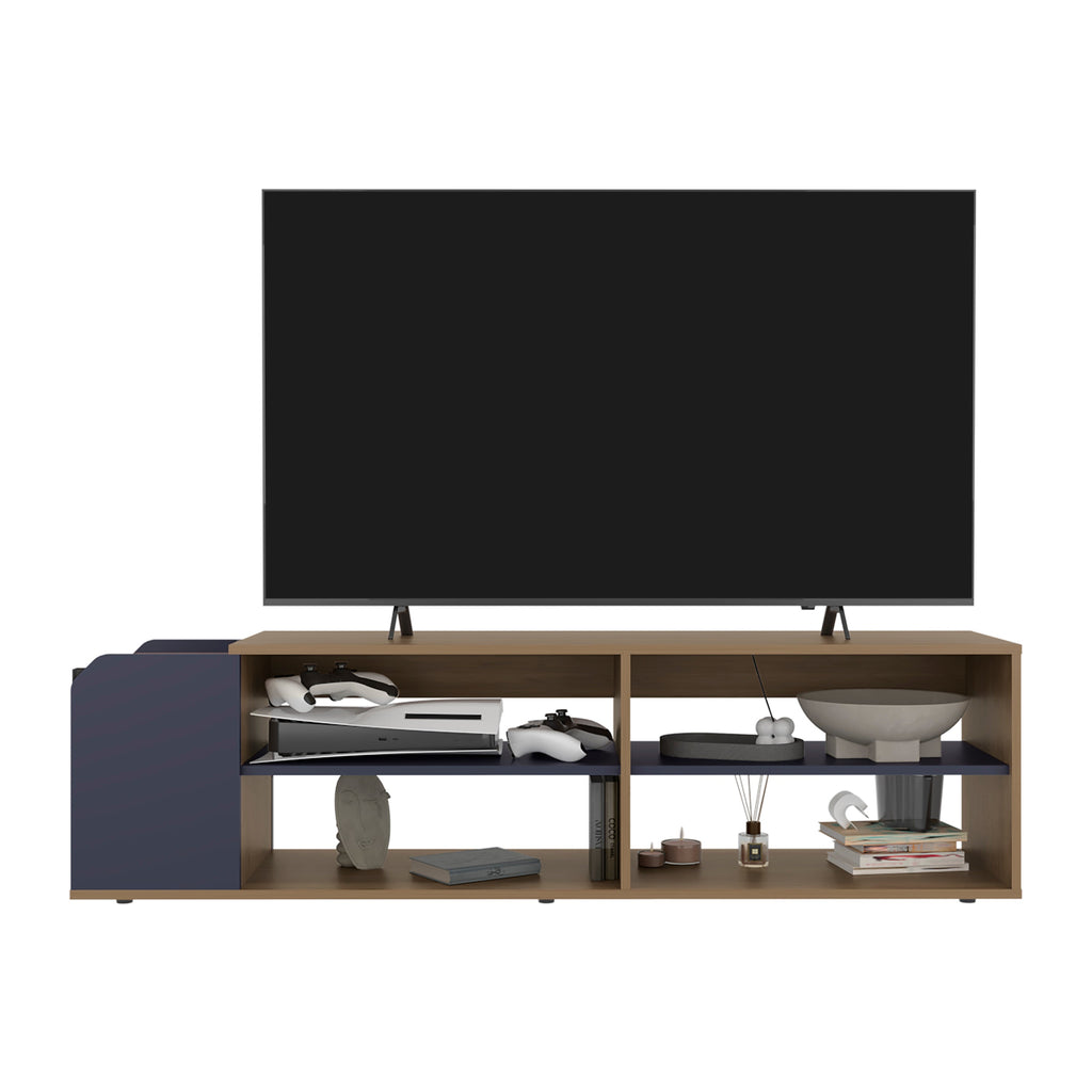 Solene TV Stand with Open Shelves - Modern Storage Solution with Spacious Shelves - Blue and Walnut