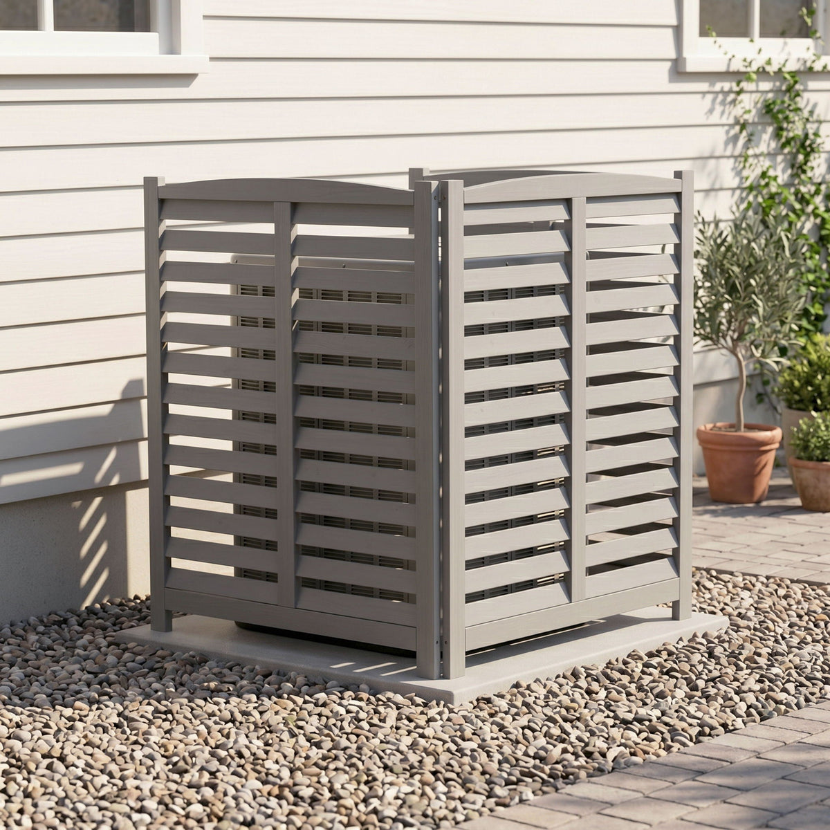 3 Panel Outdoor Wooden Air Conditioner Fence with Privacy Screen - Light Brown or Dark Gray