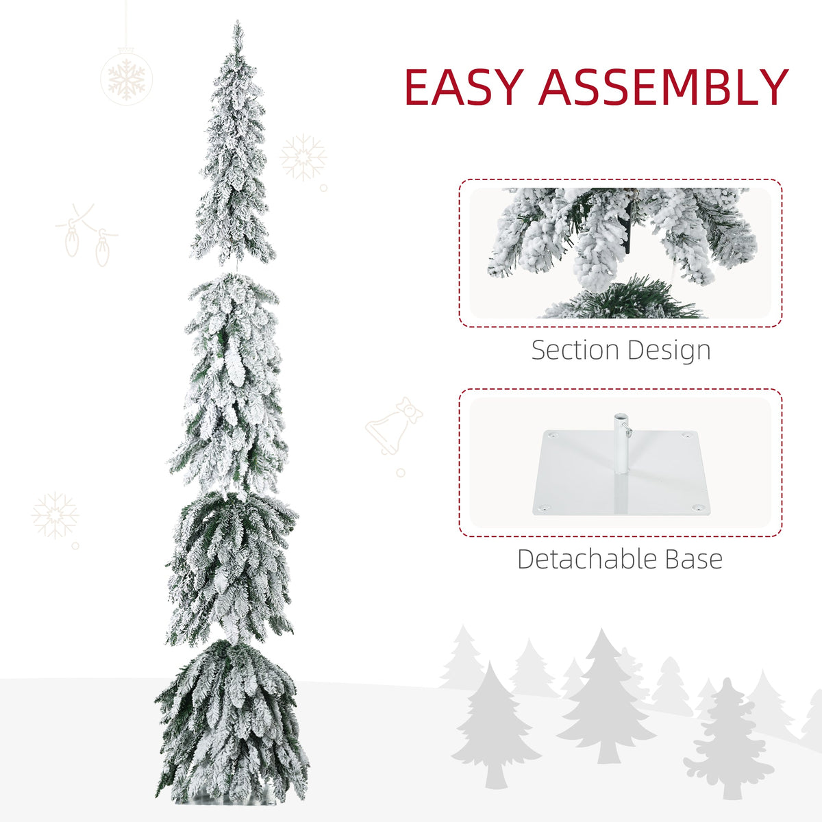 7ft Prelit Pencil Artificial Christmas Tree with 350 LED Lights - Snow Flocked