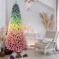 7.5ft Rainbow Gradient Flocked PVC Christmas Tree with Sturdy Metal Stand - Multi-Color