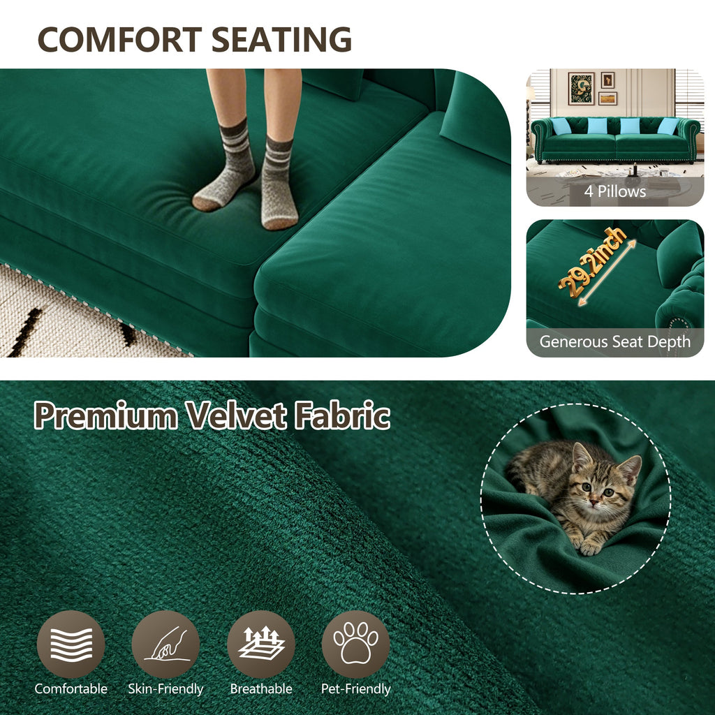 Chesterfield 3-in-1 Pull-Out Sofa Bed with Convertible Sleeper - Green