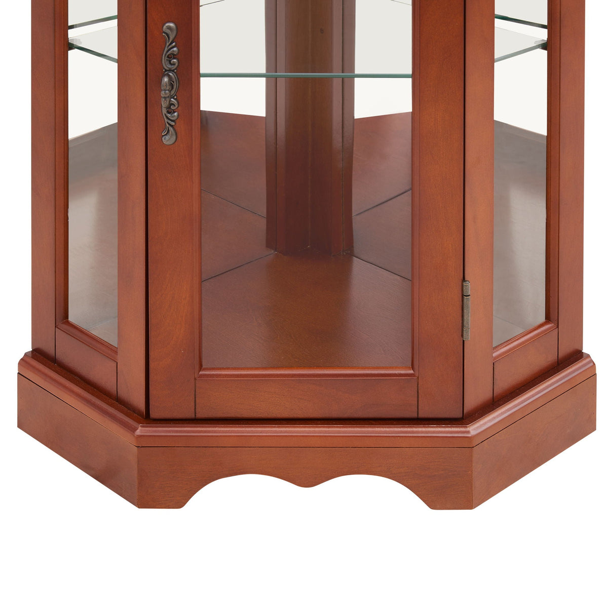 Corner Curio Cabinet with Lights and Adjustable Shelves - Walnut